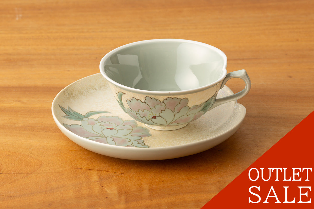 アウトレット】紅茶碗皿 虹彩手描き牡丹 （ブルー、仕様違い/径