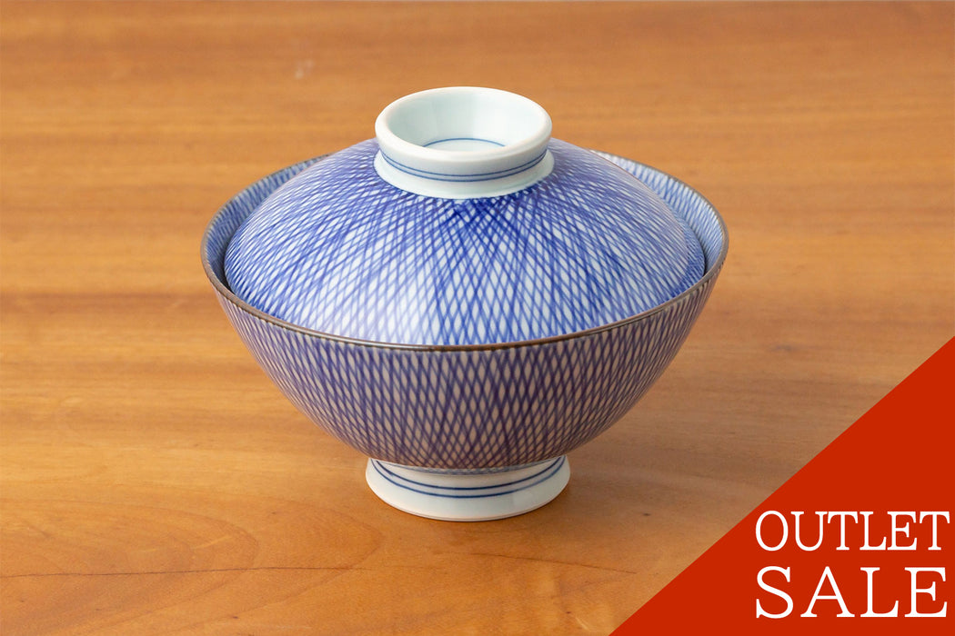 アウトレット】藍千綾福文 鯛茶碗（蓋付/径14.5cm）｜有田焼なら賞美堂