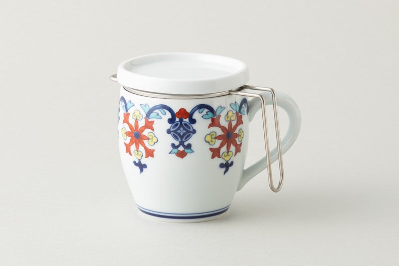 Colored Nabeshima pattern [Mug] (with lid and SS tea strainer)