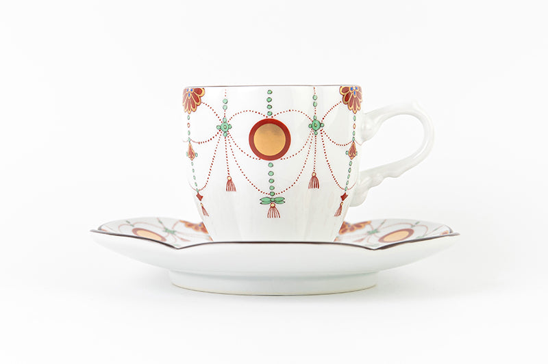 Brocade sunflower red ball pattern [coffee bowl and plate]