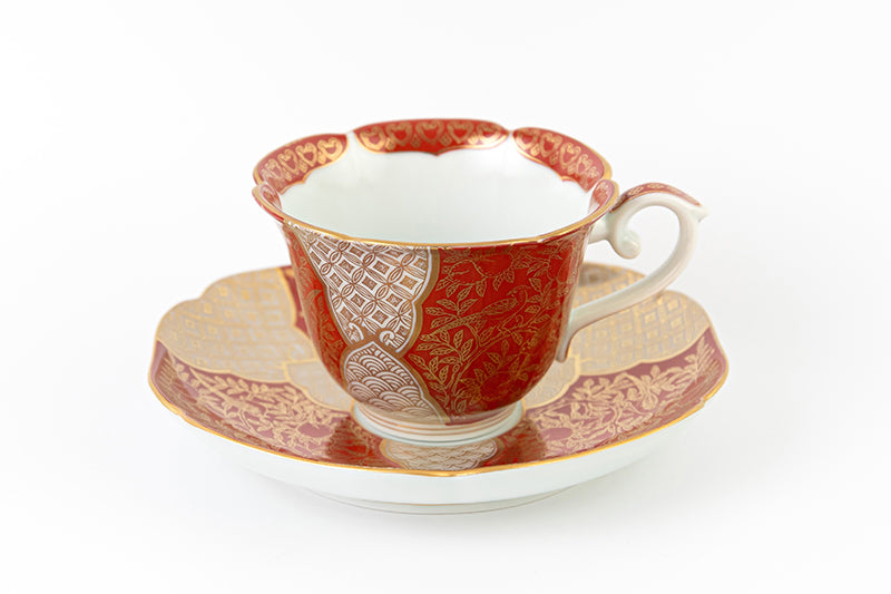 桃絵金襴手(赤)【紅茶碗皿】｜有田焼なら賞美堂本店オンラインショップ