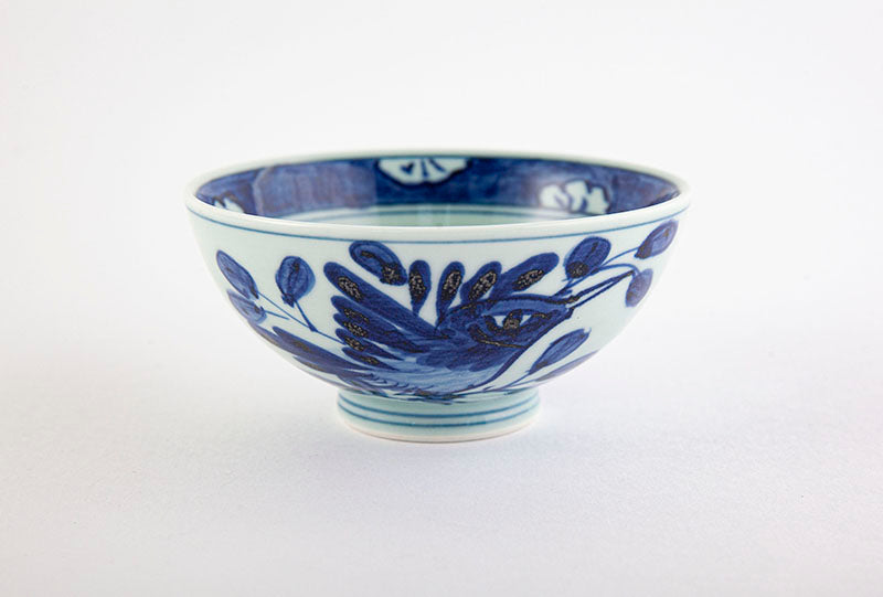 Old dyed flower and bird pattern [rice bowl, large]