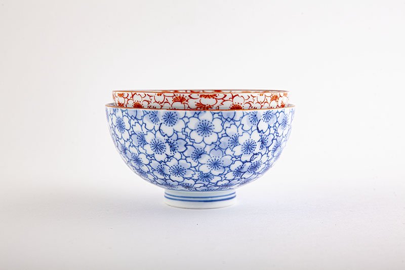 Hanazume [Kumihan rice bowl, blue and red]