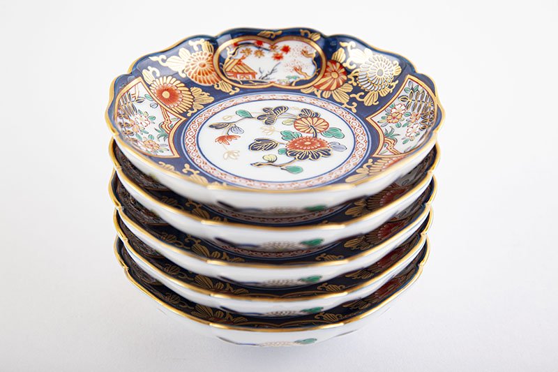 Rinpa Ko-Imari style [Set of small plates (5 pieces)] In wooden box