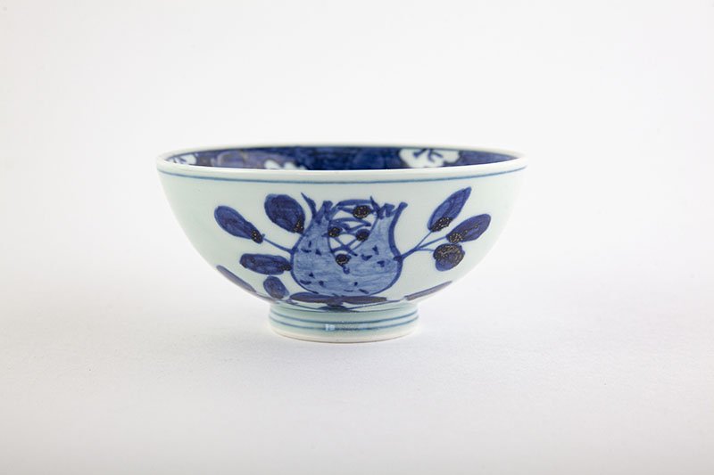 Old dyed flower and bird pattern [rice bowl, large]