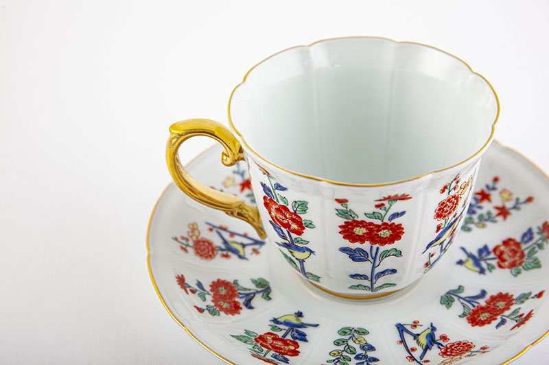 Meissen color picture flower pattern [coffee bowl and plate]