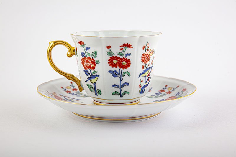 Meissen color picture flower pattern [coffee bowl and plate]