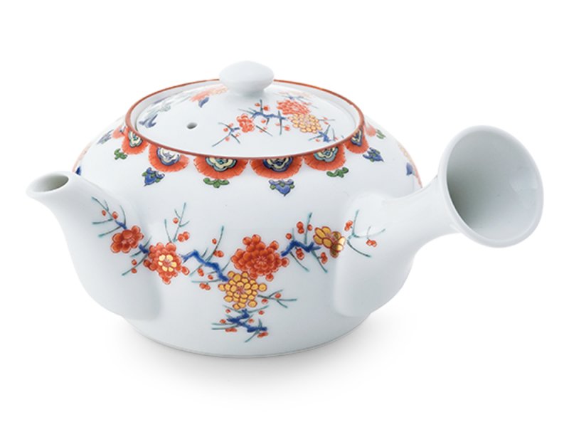 Colored plum and chrysanthemum pattern [teapot]