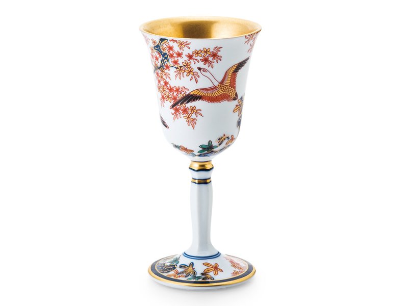 Dyed brocade rock flower and bird pattern [wine cup, large]
