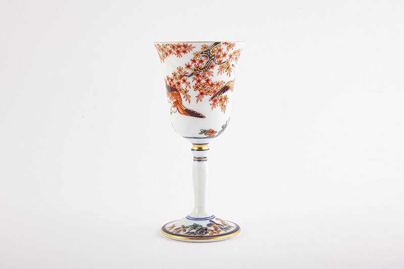Dyed brocade rock flower and bird pattern [wine cup, large]