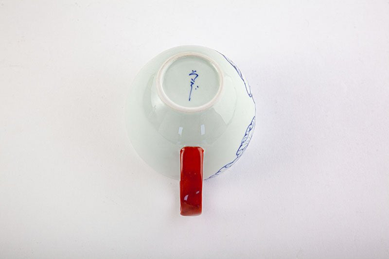 Soup mug with dyed rim petal pattern (red)