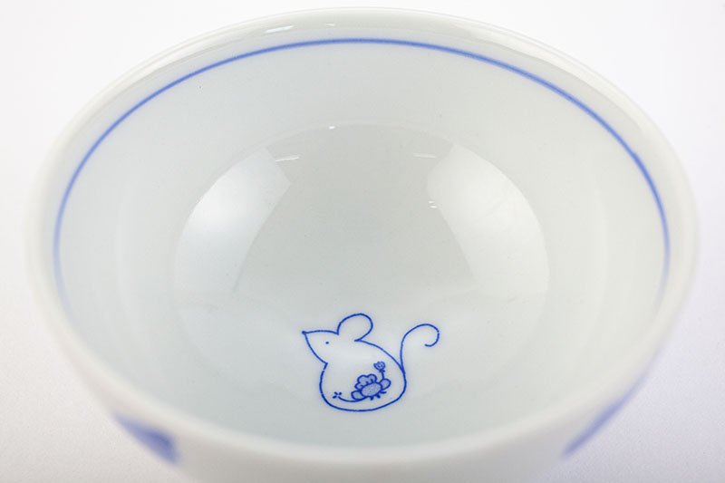 子福茶碗　子（ネズミ）・青