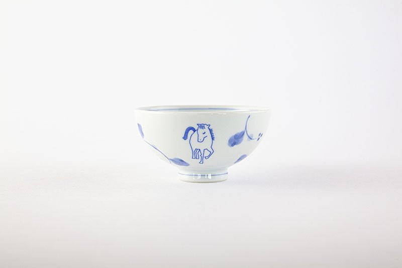 Kofuku tea bowl, horse, blue