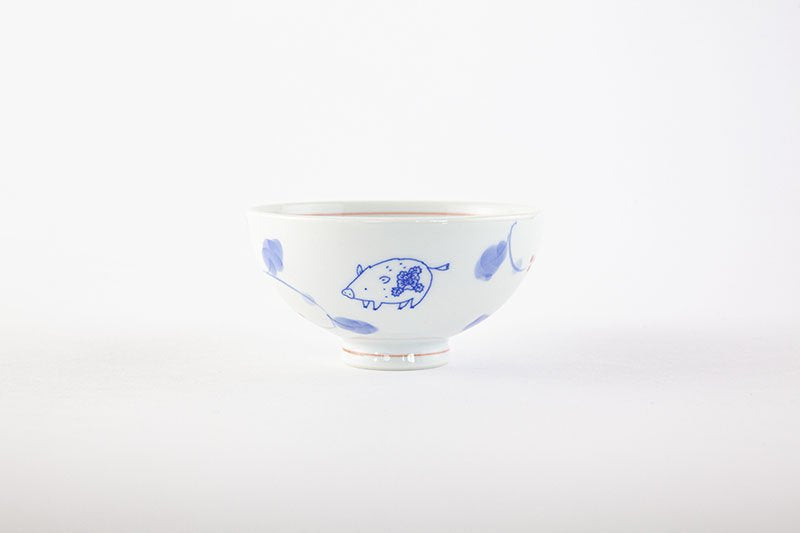 Kofuku tea bowl, boar, red