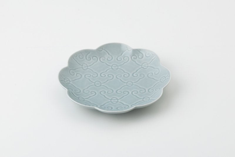 Ringed flower arabesque carving [Plate (blue gray)]