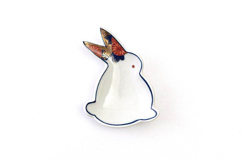Old Imari style [Rabbit-shaped bean plate (blue)]