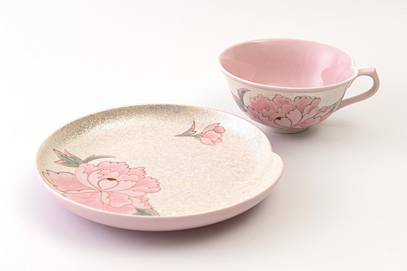 Iris hand-painted peony [tea bowl and plate] (pink)