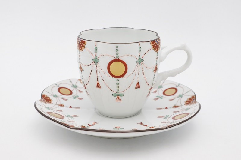 Brocade sunflower red ball pattern [coffee bowl and plate]